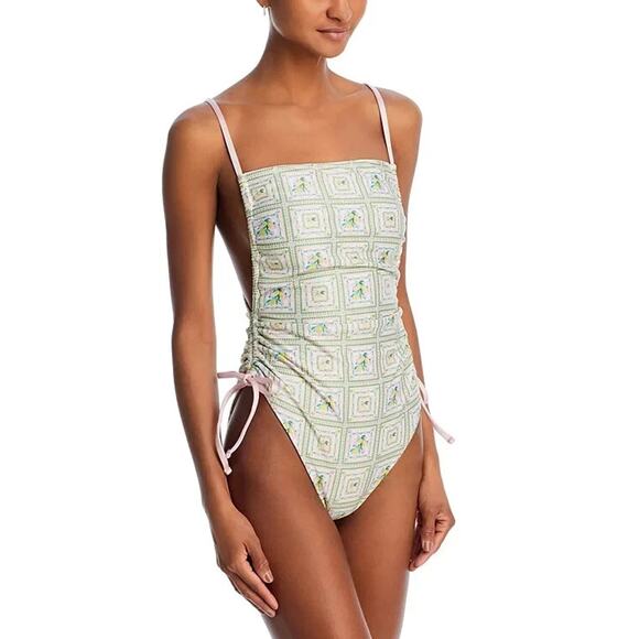 Capittana Irene Reversible One‑Piece Swimsuit Square Neck Lemon Floral XSmall - Picture 1 of 6